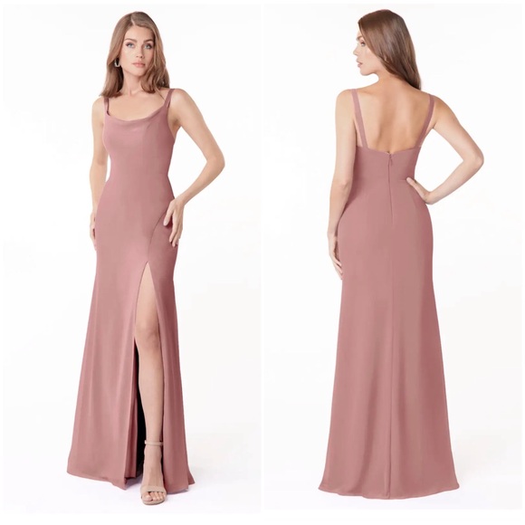 Azazie Dresses & Skirts - •AZAZIE•‎ Salma Sleeveless Sheath Side Slit Chiffon Dress in Dusty Rose Size A8